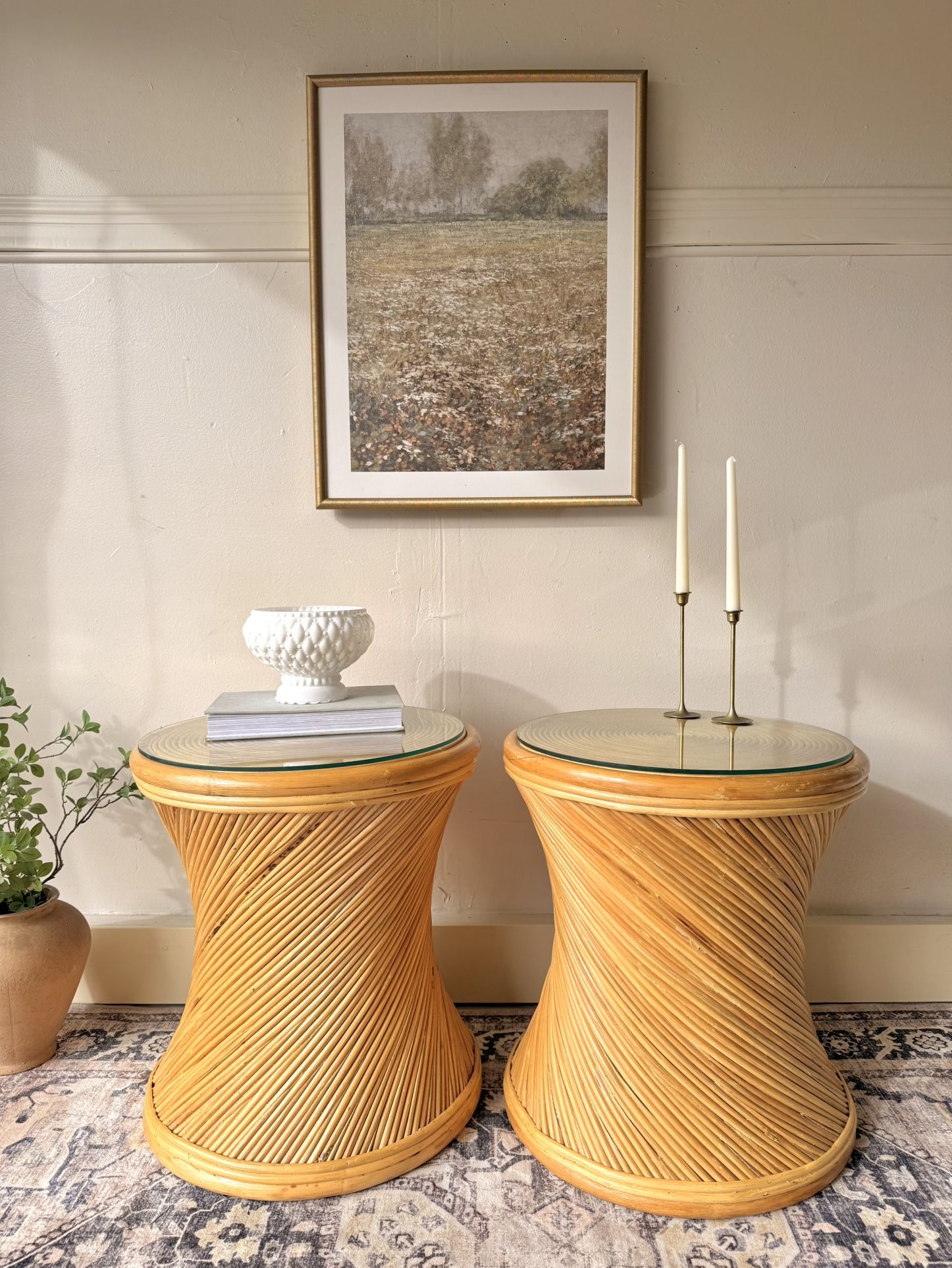 Vintage Pencil Reed Rattan Tables