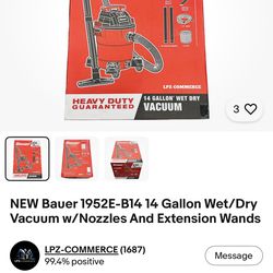 Used like new  Bauer 1952E-B14 14 Gallon Wet/Dry Vacuum w/Nozzles And Extension Wands $100