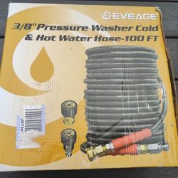 EVEAGE 3/8" Pressure Washer Hose 100ft, 4800PSI Industry Grade Steel Wire Braided & Synthetic Rubber Jacket, Kink Resistant Hot & Cold Water Max 248°F