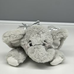 Bearington Baby Rattle Lovey Security Plush Elephant Gray Satin Bow Chevron Black 