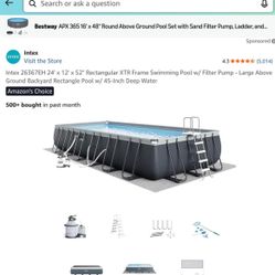 INTEX 24FT X 12FT X 52IN ULTRA RECTANGULAR POOL, FILTER, VACUUM (GOOD CONDITION) - $650