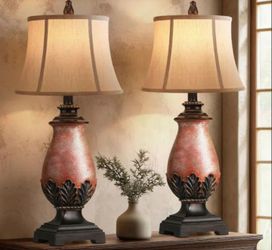 Rottogon Set of 2 Farmhouse Rustic Table Lamps, 3-Color Temperature Dimmable for Bedroom and Living Room Western Decor