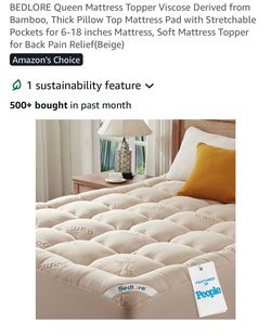 BEDLORE Queen Mattress Topper Viscose Derived from Bamboo, Thick Pillow Top Mattress Pad with Stretchable Pockets for 6-18 inches Mattress, Soft Mattr