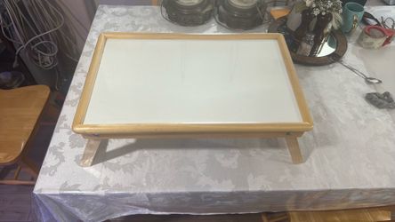 Rectangle Natural and White Breakfast Serving Tray with Flip Top