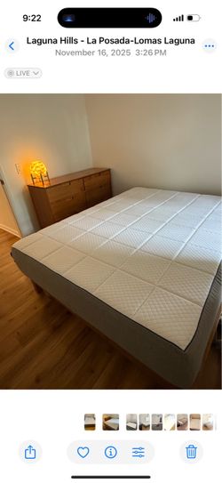 This weekend only! Moving sale mid century modern garage sale queen nectar mattress, bed frame, drawers