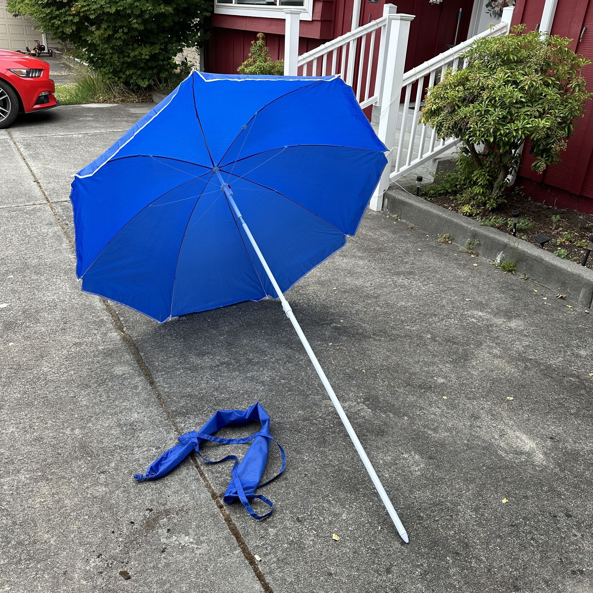 Large compact Blue Beach Umbrella with carrying case