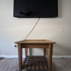 Vintage Solid Wood Accent Table with Leather Strap Base