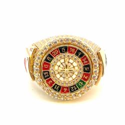 Men’s 14k Yellow Gold CZ Cubic Zirconia Spinning Roulette Wheel Ring Size 10 GP3134891