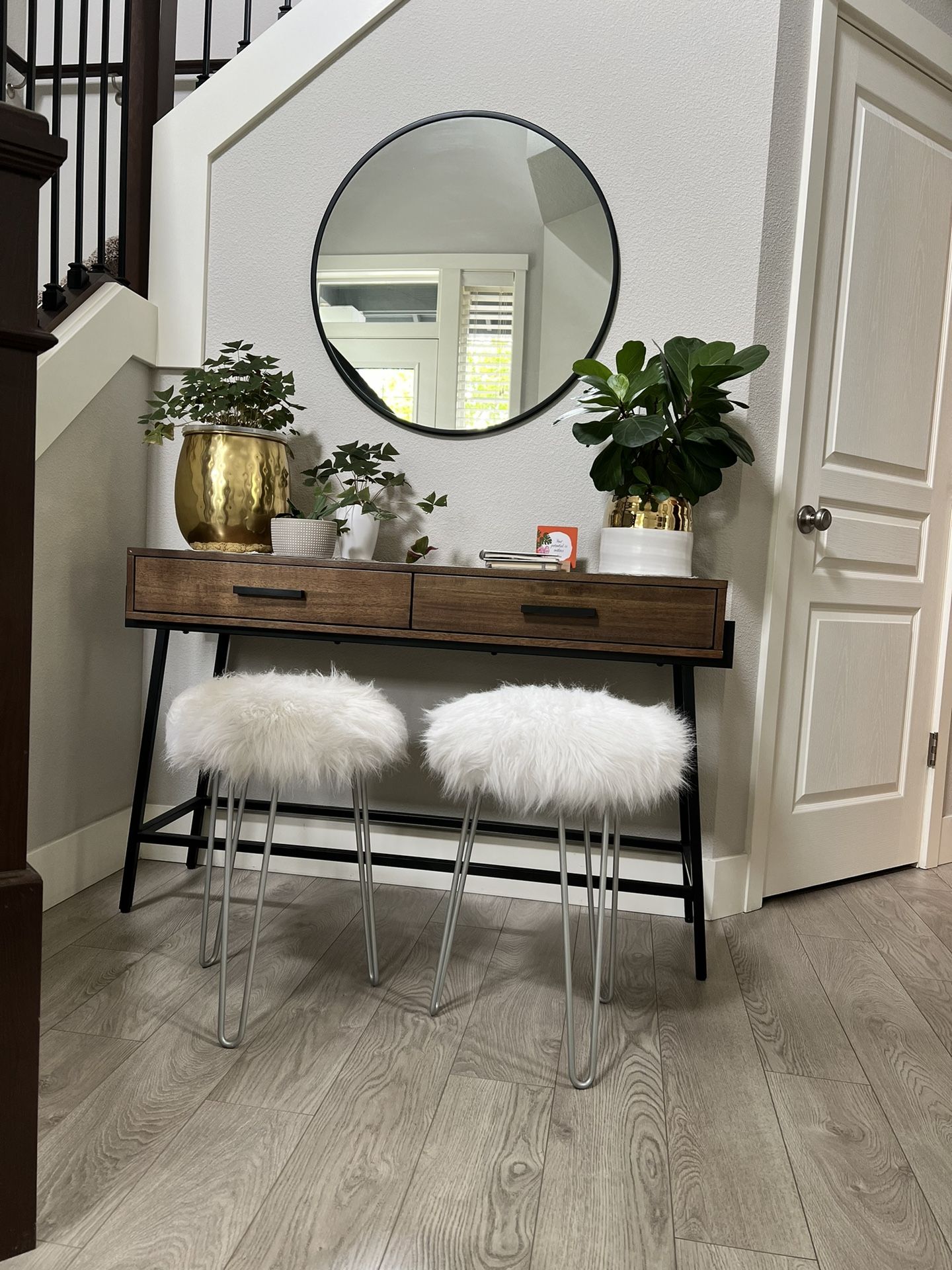 White Fur Vanity Stools $35 For Both 