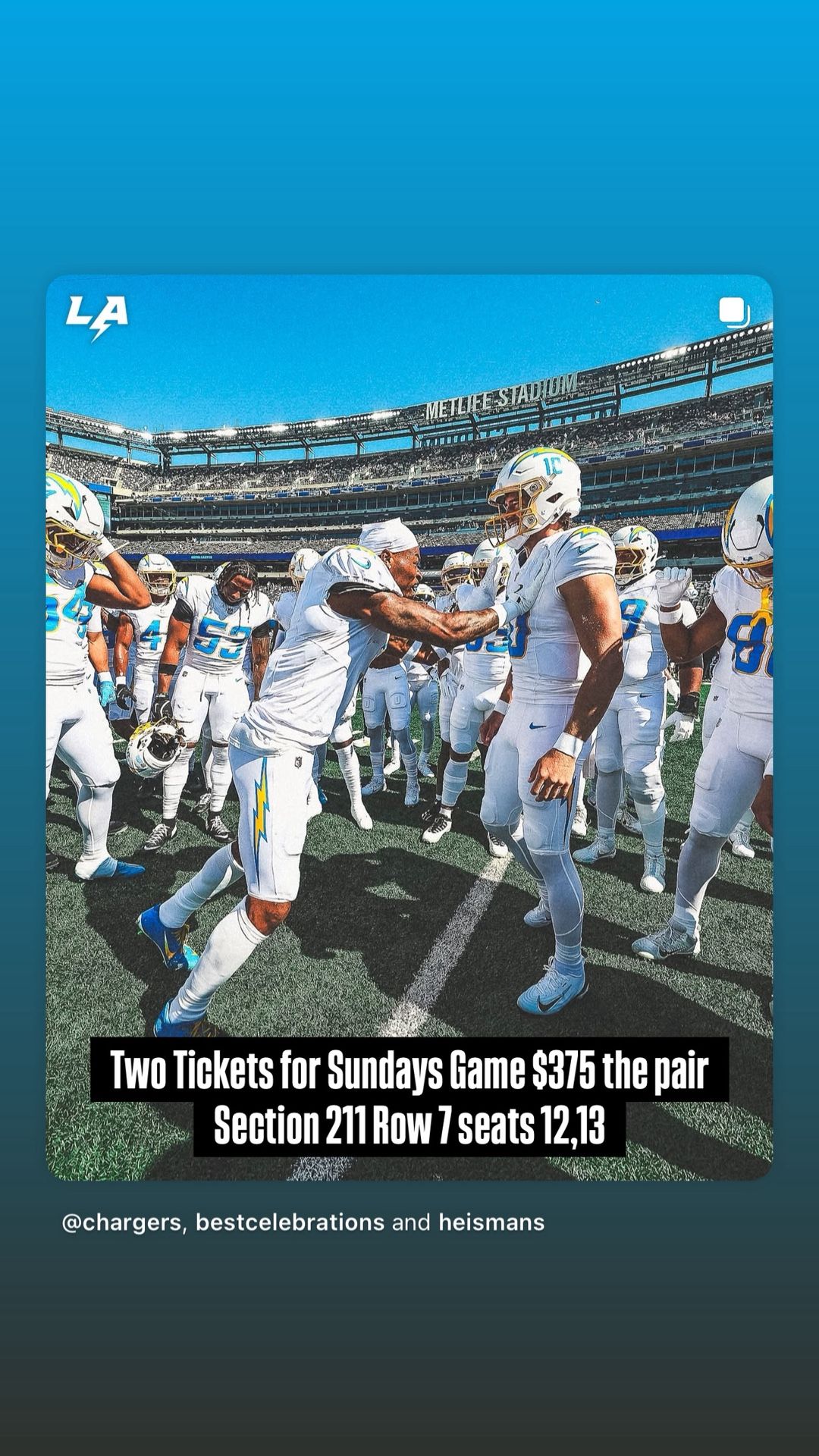 Charger Football Tickets $300 The pair