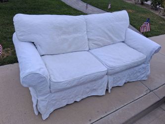 SUO brand Sofa great cond with white cover only $75 will deliver extra