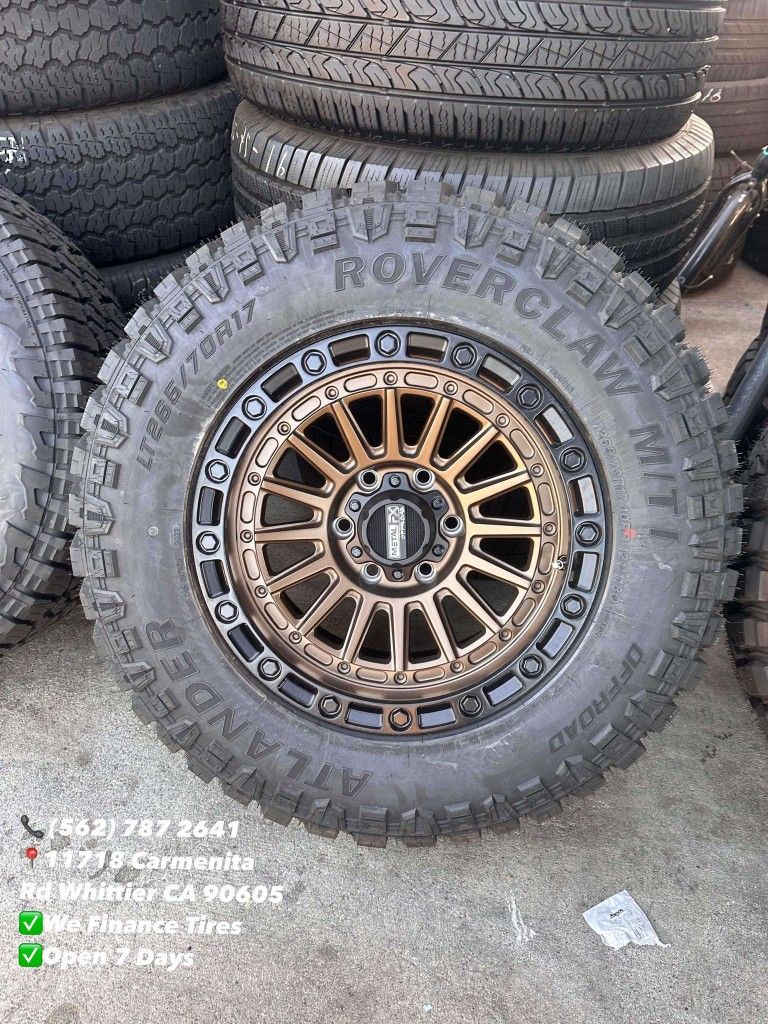 Rims and Mud Tires 265/70/17 MetalFX Bronze 6 Lug for Pick up trucks