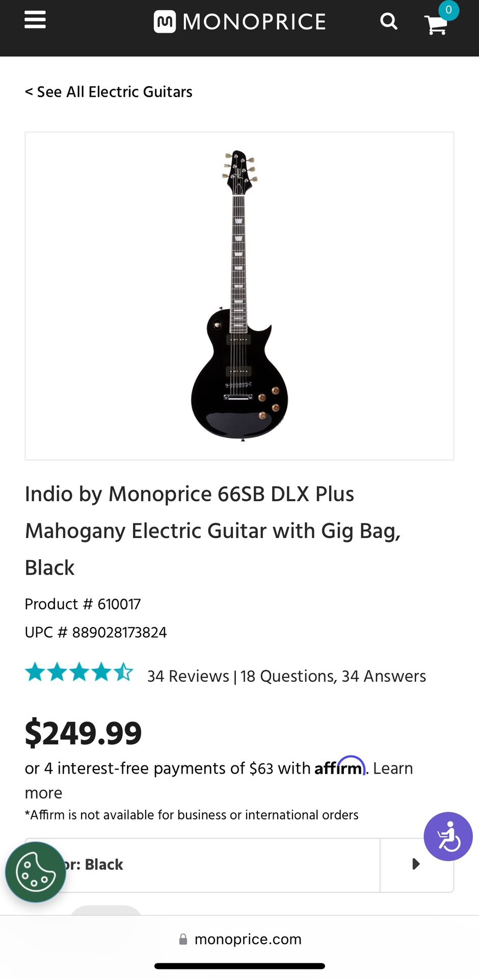 Indio by Monoprice 66SB DLX Plus Mahogany Electric Guitar plus gig bag Brand NEW