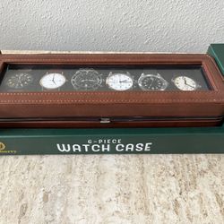 WOODBURY 6 PC BROWN WATCH CASE W/ GLASS TOP-BRAND NEW IN BOX