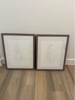 Pair of framed minimalist line art