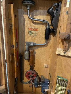 Vintage Stanley 907 908 Wood Tool Chest Box Oak W/ Tools