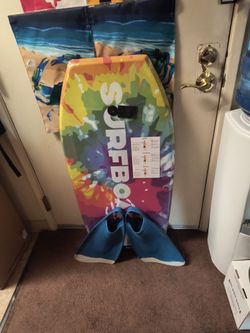 New boogie board with leash & XL Churchill flippers