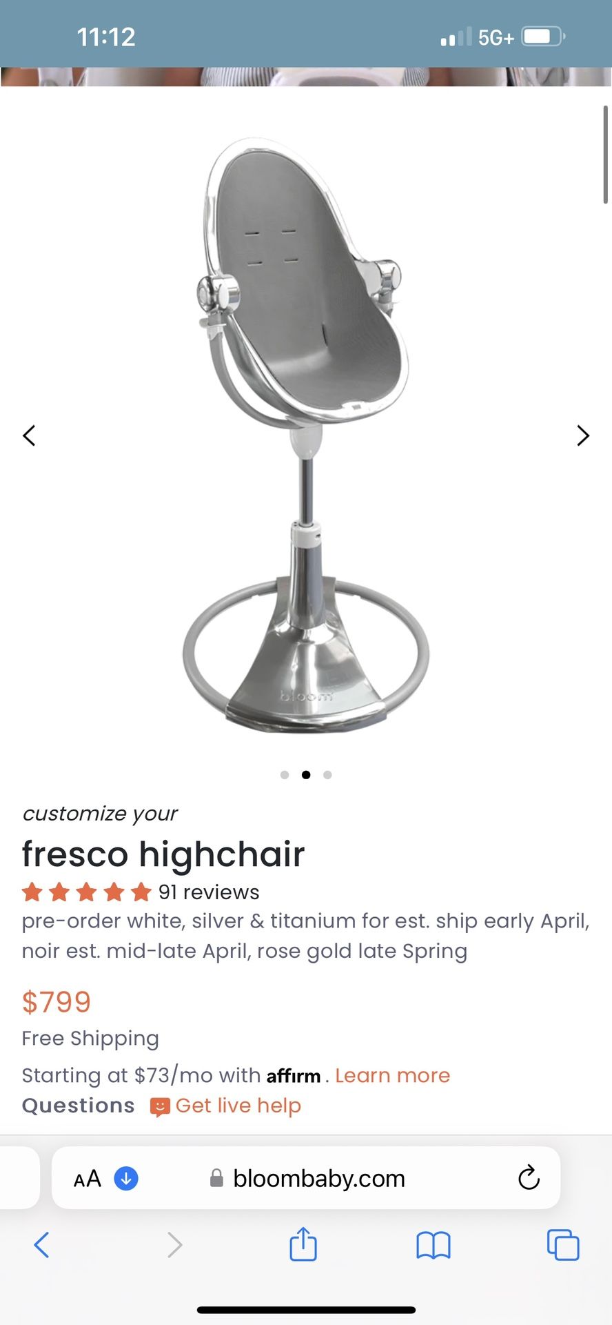 Fresco Highchair Silver Lunar Silver By Bloom