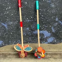 Two Wooden push toy, dancing butterflies & flapping butterfly