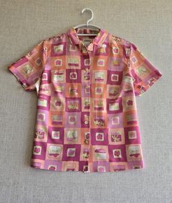 CLASSIC ELEMENTS Womens Multicolored Button Down Blouse 