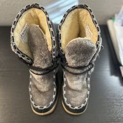 Vintage Snowland Boots Faux Fur Sherpa Lining Women’s Size 8 Black Grey 84502