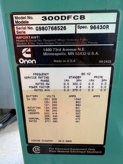 Cummins Onan 300 kW Diesel Generator | 6,800 Hours | 277/480V | PowerCommand