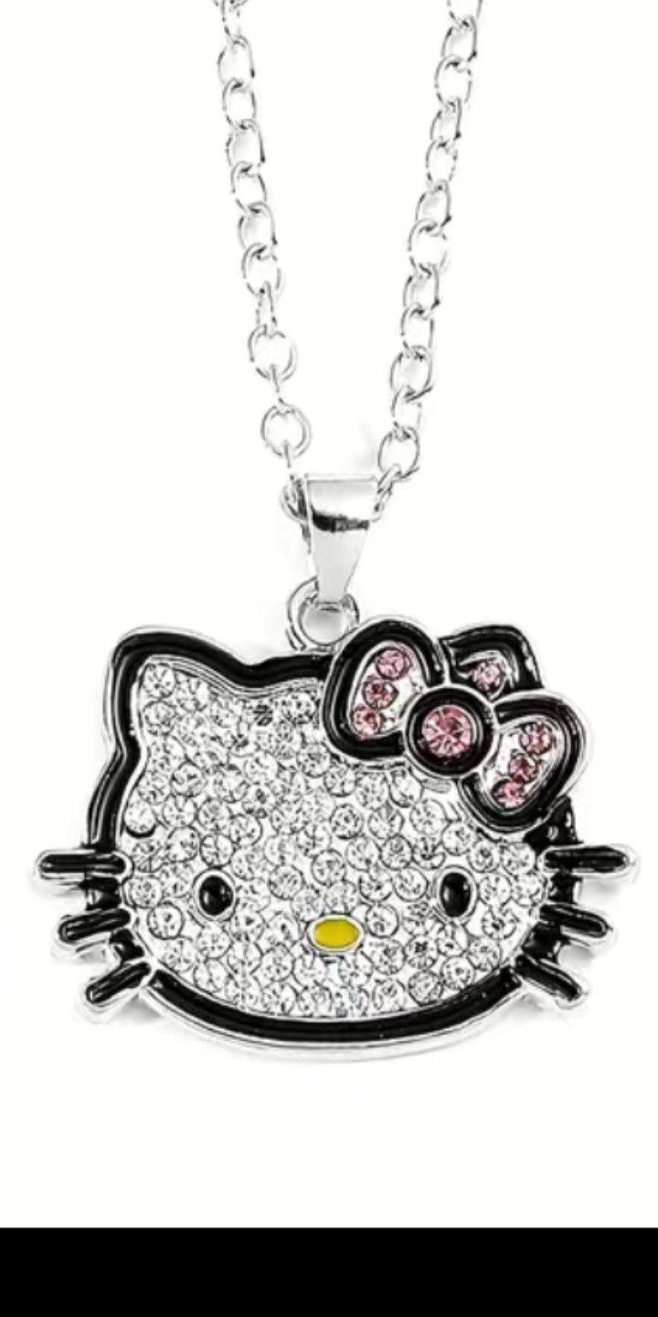 Sanrio Hello Kitty Rhinestone Bling Pendant Necklace Diamante Kitty Y2K