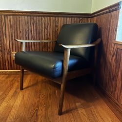 West Elm Mid-Century Leather Show Wood Chair 