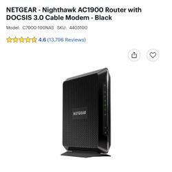 Nighthawk AC1900 Router with DOCSIS 3.0 Cable Modem - Netgear