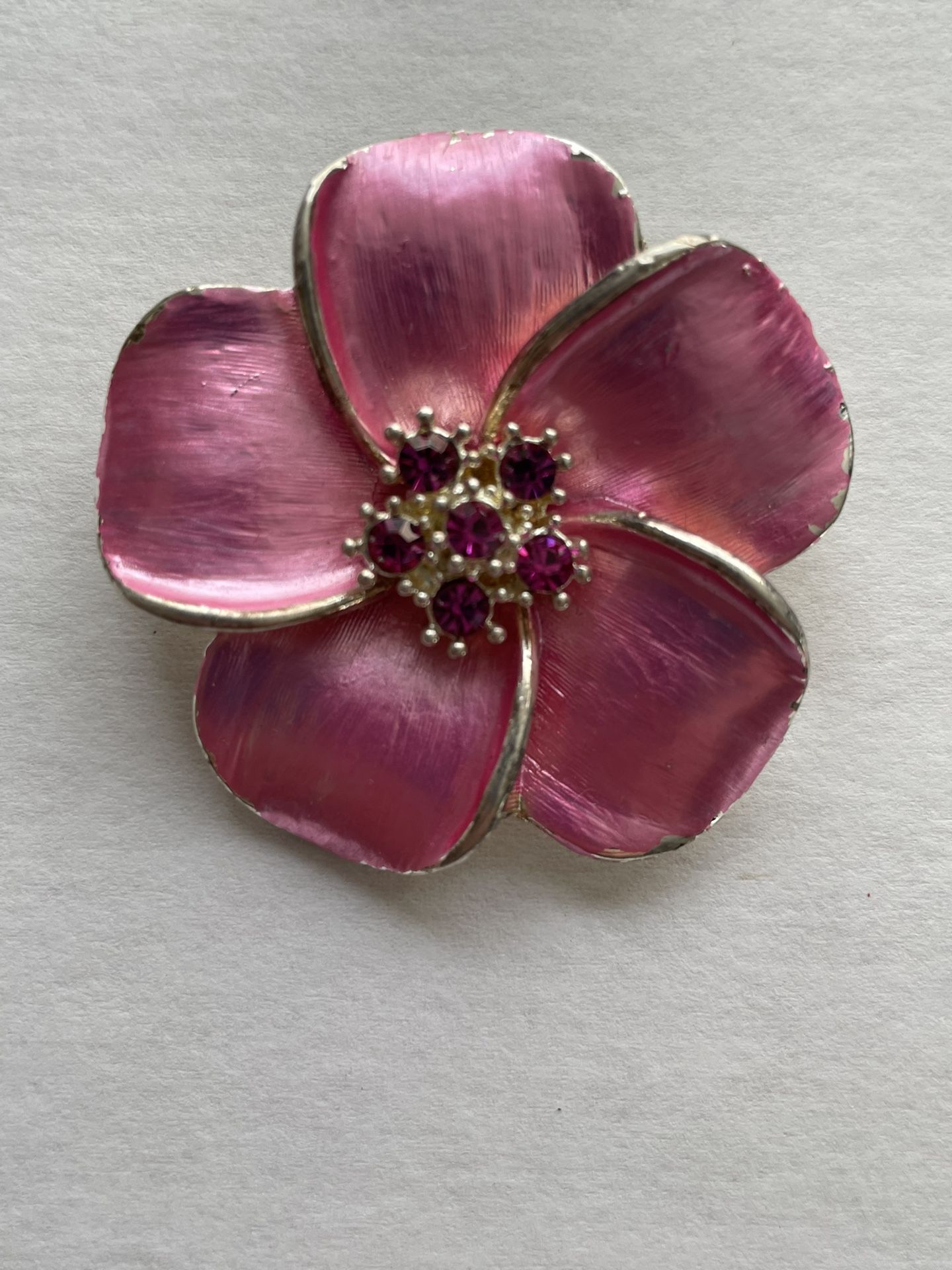 Pink Flower Brooch/Pendant Signed BEST