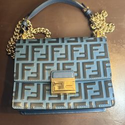Vitello Liberty Bi-color FF 1974 Embossed Small Kan U Shoulder Bag Maya Blue