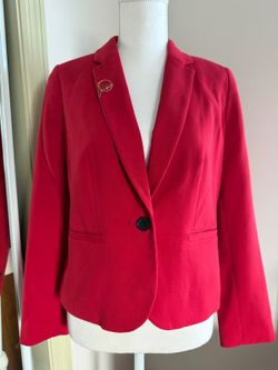 Worthington Petite Red One-Button Blazer with Vintage Broach