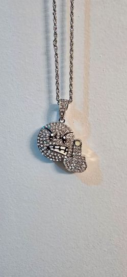Iced Angry Emoji with Middle Finger Pendant on a 24" Necklace