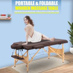 Massage Table 2 Fold Portable Massage Table Spa Bed Massage Bed Height Adjustable Salon Tattoo Bed Lightweight Spa Table with Carry Case,Brown