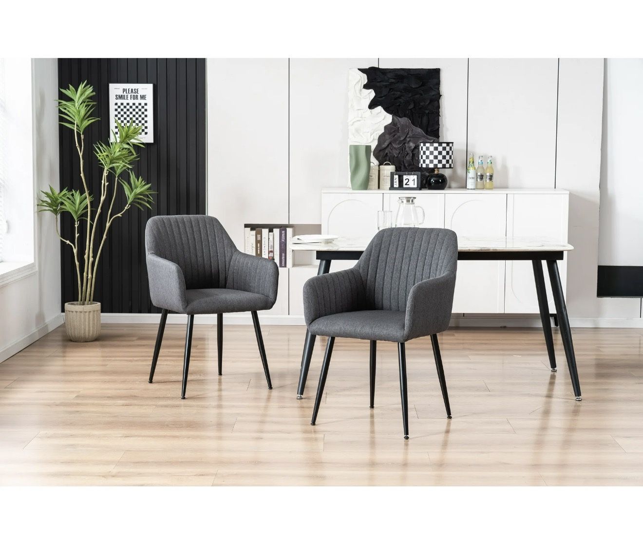 Mainstays Dining Chair in Dark Grey Linen with Black Legs 2 Pack