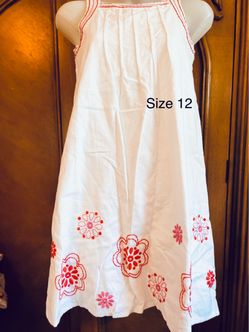 Gymboree white cotton dress with red floral embroidery, size 12