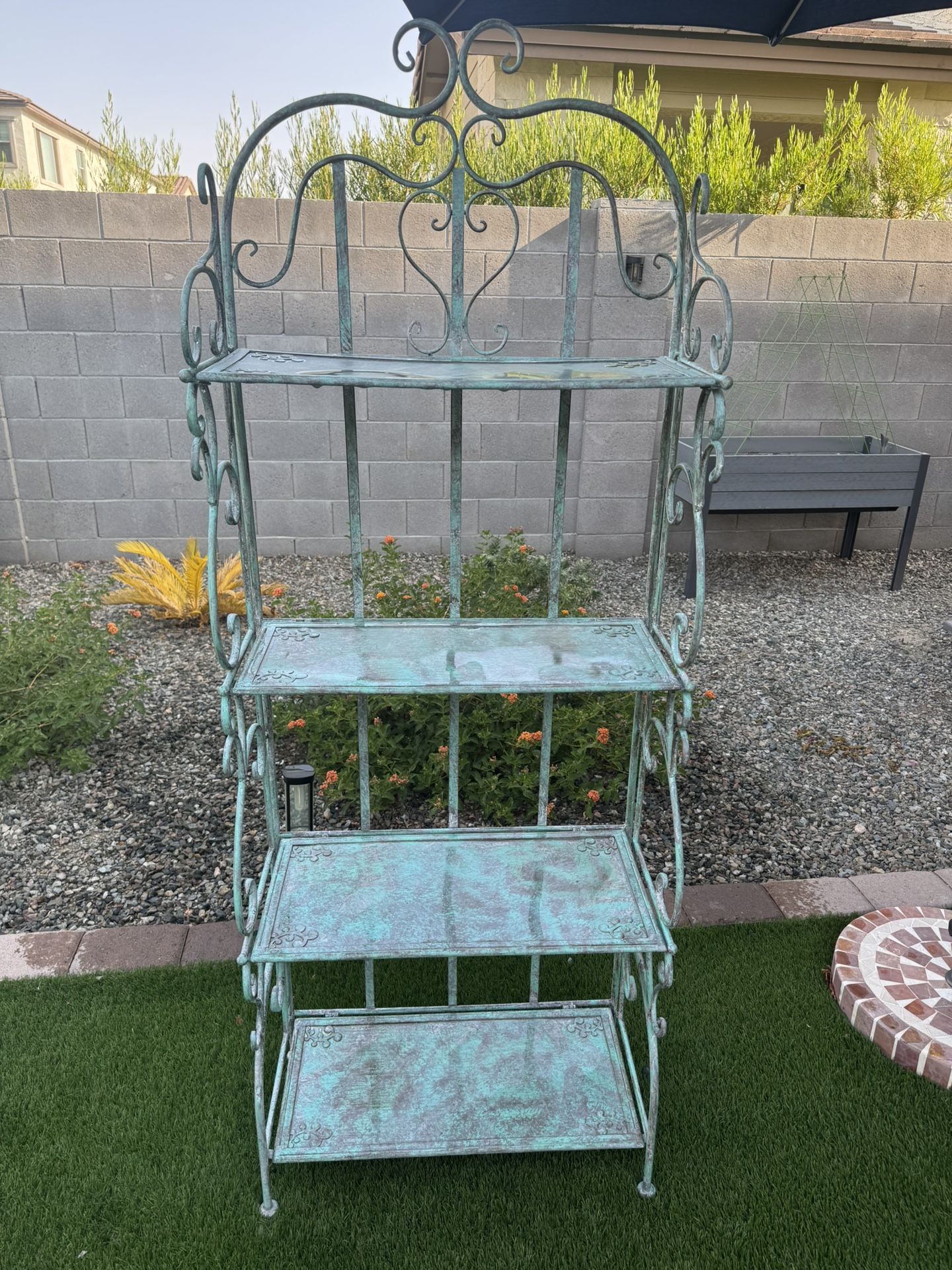 Green Antiqued Metal Weather Resistant Shelf