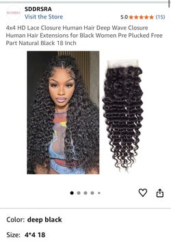 Brand New : 16inch 4x4 HD Lace Closure Human Hair Deep Wave Closure Human Hair Extensions