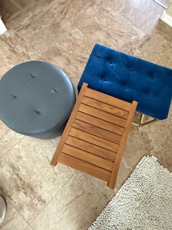 Stools and plastic bamboo plant