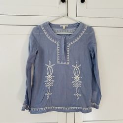 Banana Republic Cotton Blue Embroidered Blouse