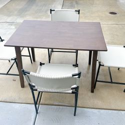 Brand new 5 piece dining set, wood dining table with set of 4 leather chairs