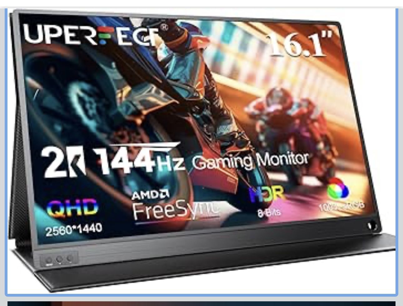 UPERFECT Portable Monitor 2K 144Hz 16.1", Portable Gaming Monitor for Laptop 2560x1440P QHD FreeSync HDR Ultra Slim, External Second Screen for PC Pho