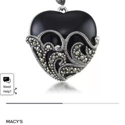 Black Onyx Heart In Silver With Silver Chain