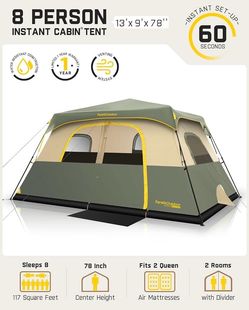 FanttikOutdoor Camping Tent 4/6/8/10 Person Instant Cabin Tent Setup in 60 Seconds with Rainfly & Windproof Portable with Carry Bag for Family Camping