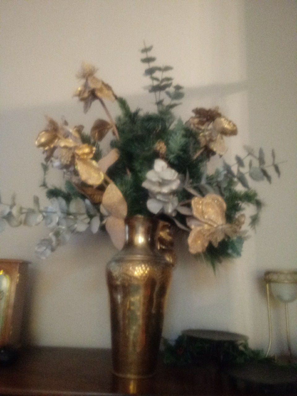 Beautiful Artifical Flowers in Lovely Gold Vase