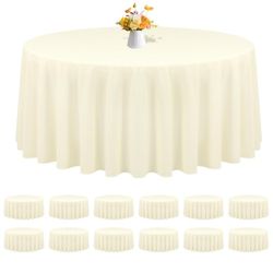 12 Pack 90 Inch Round Tablecloths, Beige Polyester Tablecloth for Round Table, Stain and Wrinkle Resistant, Washable Fabric Tablecloth, Polyester Tabl