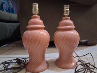 Vintage Coral Pink Ginger Jar Table Lamps *100.00 for Both* 14" toTop , No Shades (1 Needs Rewired)