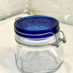 Bormioli Rocco Fido Clear Jar w/ Blue Lids Glass Bale Hinge Lid  1/2 Liter 