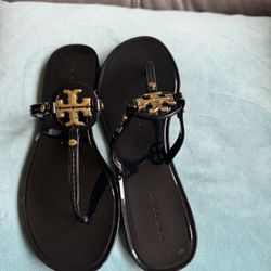 Tory Burch Mini Miller Jelly Flip-flop Black w Gold Logo Size 7, Perfect Conditions Used Once