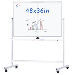 new in box maxtek Rolling Whiteboard, 48x36 Large Magnetic White Board with Stands, Big Double-Sided White Board Dry Erase on Wheels for Homeschool, H